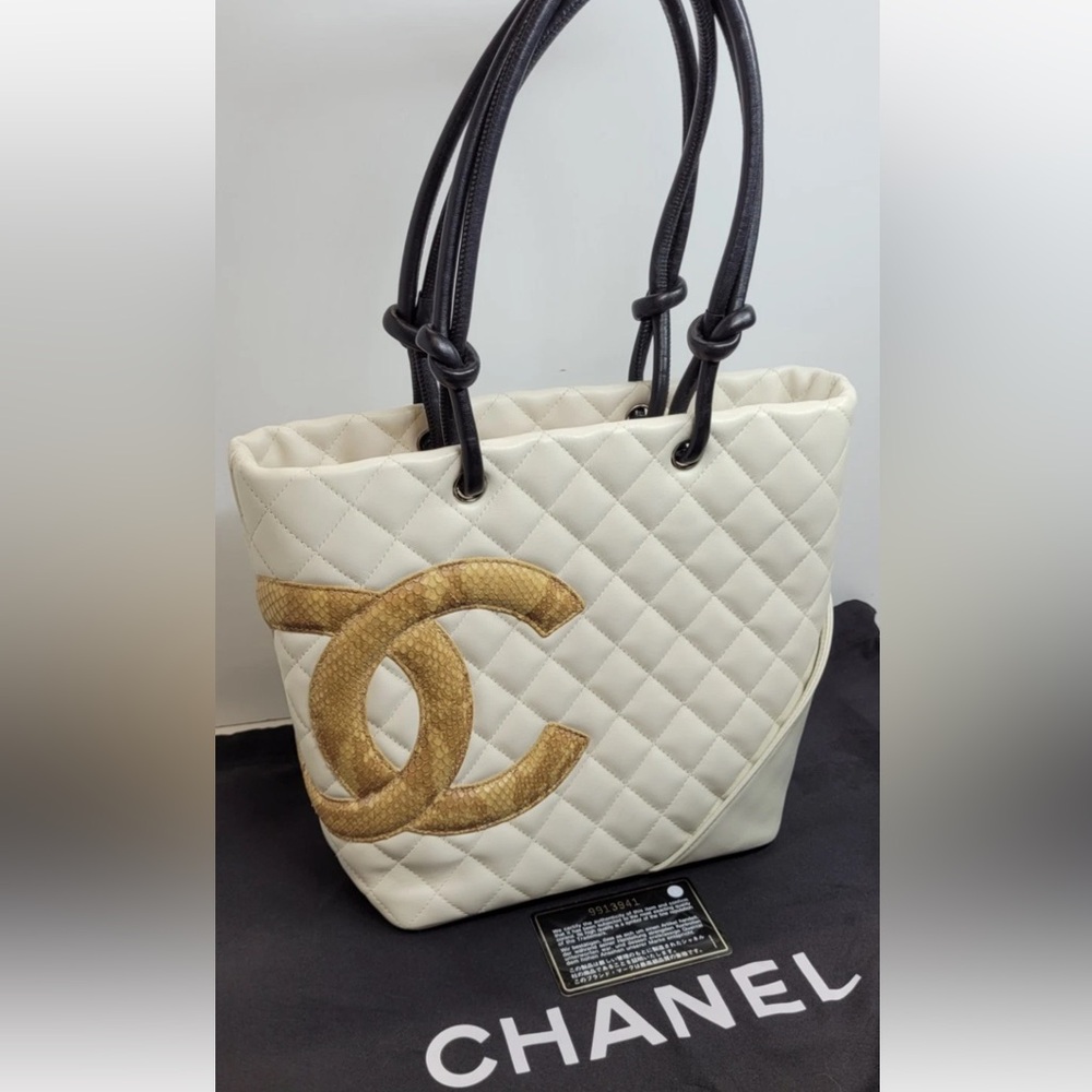 SOLD❌Chanel Cambone Quilted Lambskin Handbag With Python CC RARE🔥